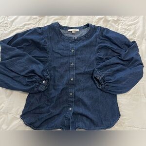 LOFT Women's Denim Blue Button-Down Shirt